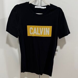 Calvin Klein Black Short-Sleeve Tee with Yellow Chest Panel